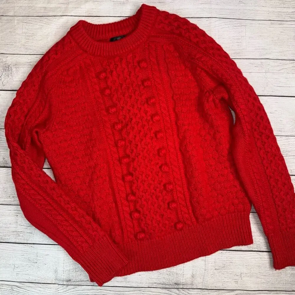 J.Crew Women's Popcorn Cable-Knit Sweater Red Lambswool Blend Size Small